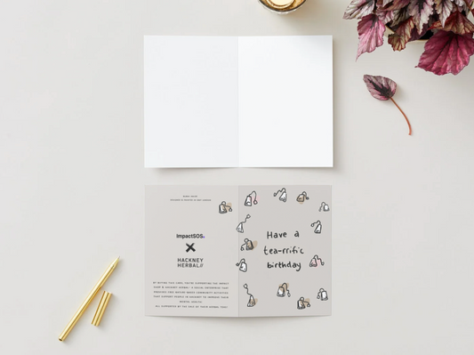 "Have a tea-rrific birthday!" card