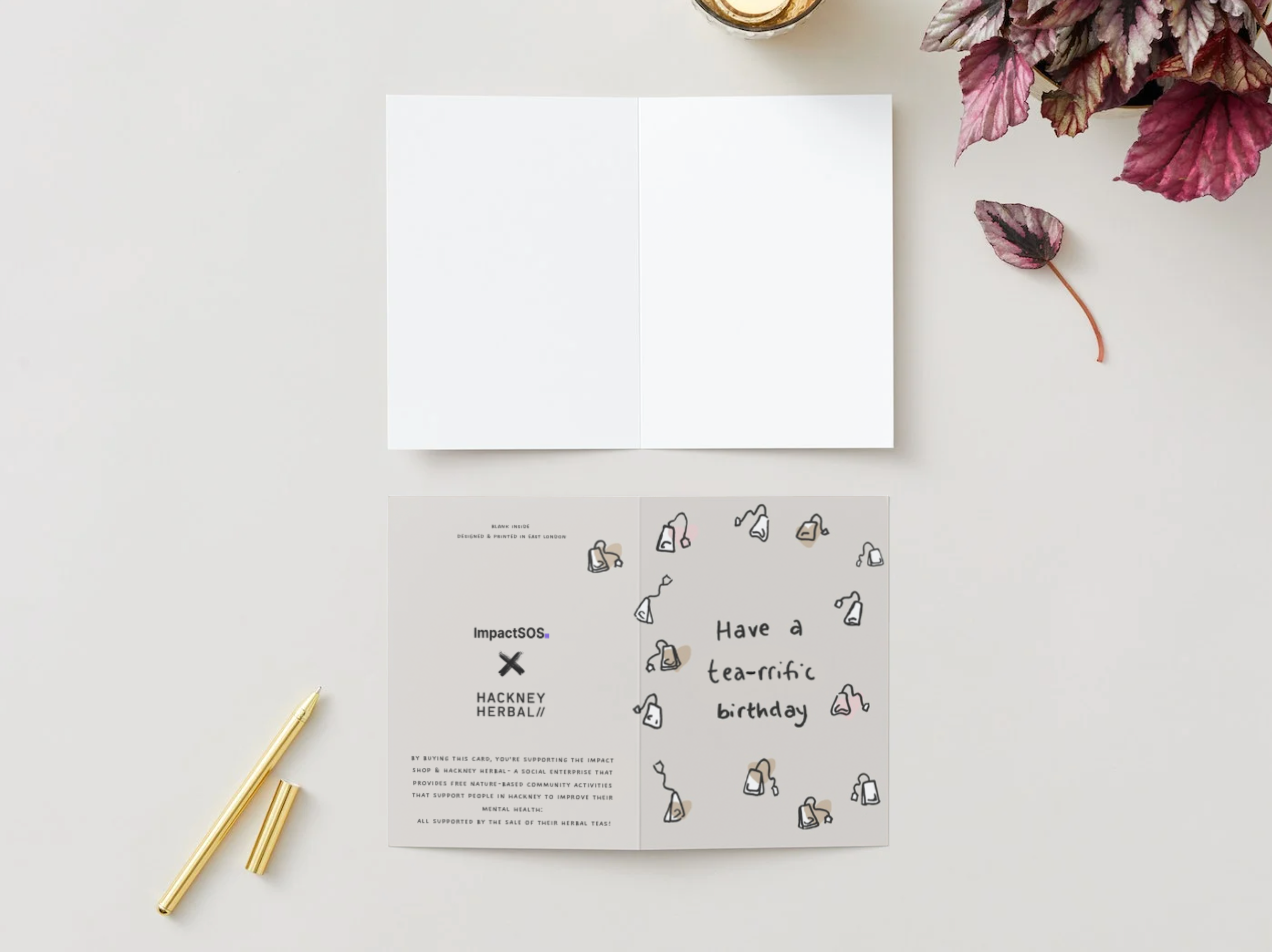 "Have a tea-rrific birthday!" card